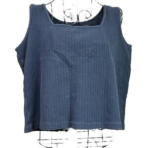 Ladies Blue Rib Summer Cropped Tank Top No Tags - See Measurements